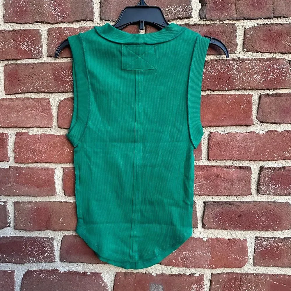 Free People We The Free Kate Ribbed stretch Tank top in Kelly green L NWOT